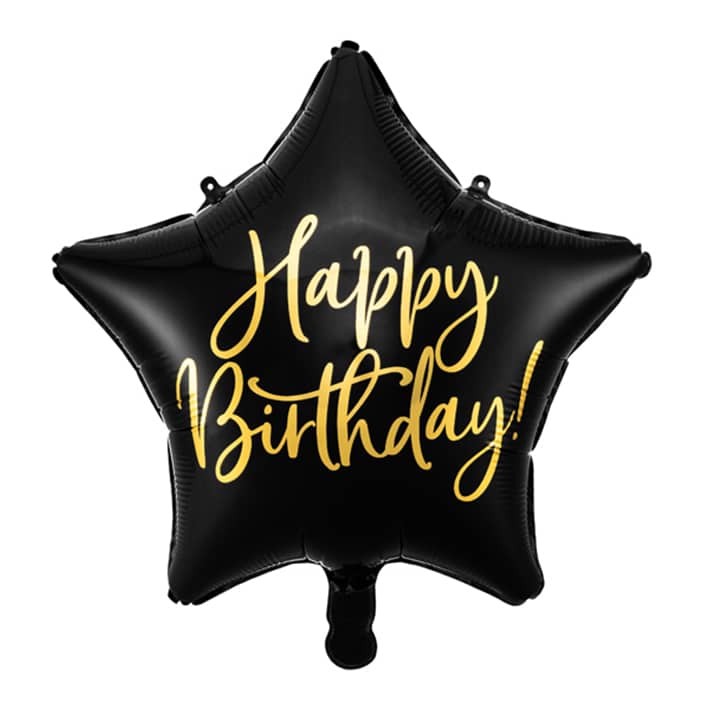 Geburtstagsballon Stern schwarz Happy Birthday mit goldener Schrift
