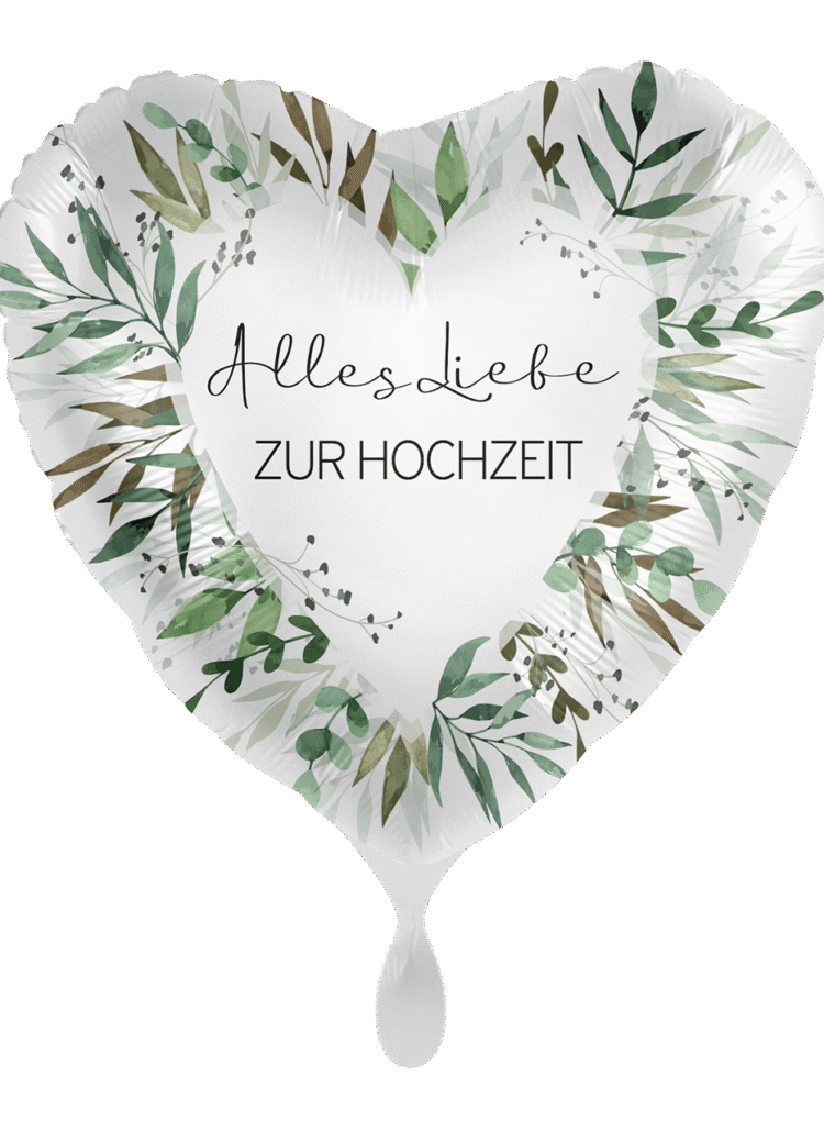 Alles Liebe zur Hochzeit Herzballon mit grün