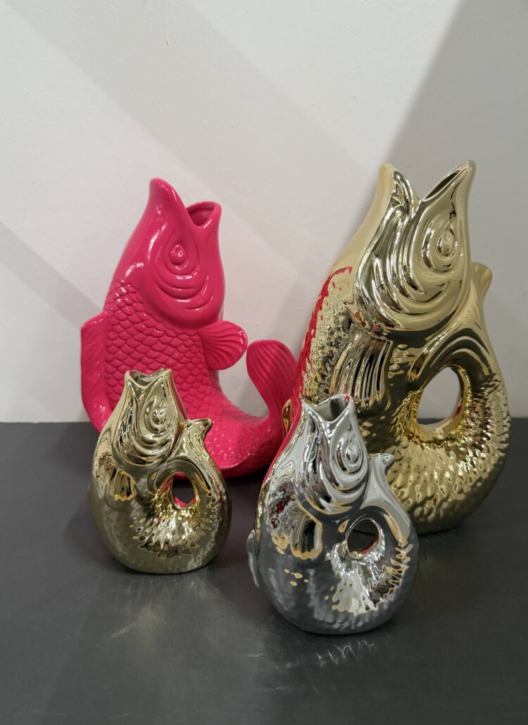 Monsieur Carafon Fischvase Pink, gold, silber